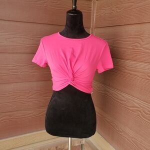 NWT SHEIN EZwear Hot Pink Twist Hem Crop Top Size XS (2)